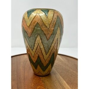 Vintage Zig Zag Chevron Patterned Ceramic Vase Decorative Home Decor Accent